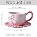 Disoza Bow Coffee Mug Pink Coquette Coffee Mugs Set with Saucer 12 OZ Porcelain Tea Cup Bow Cute Mug for Women Girl