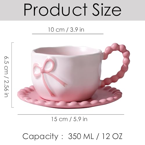 Taza de café con moño rosa Disoza 12 oz porcelana miniatura 2