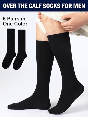 Shihanee 6 Pairs Men Cotton Knee High Socks Warm Thick Calf Dress Socks Casual Solid Colors for Walk Winter Gifts2