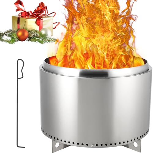 27 Inch Stainless Steel Fire Pit, Large Smokeless Fire Pit for Outdoor, Wood Burning Firepits with Removable Stand and Ash Pan, Perfect for Bonfire, Camping, Picnic, Family Gatherings for Garden