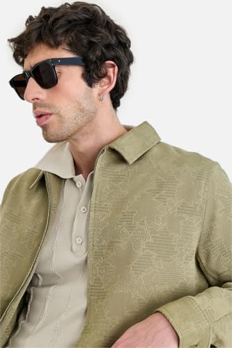 Image of SNITCH Men Casual Jacket | Regular Fit Textured Pattern With Lapel Collar & Full Sleeve | Polyester Blend Zip Closure For Everyday Street Style & Layering