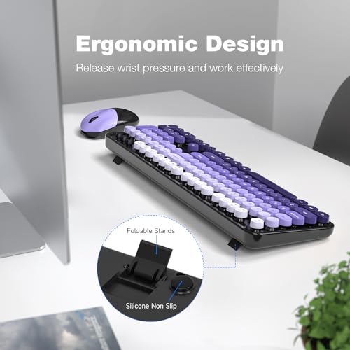 Image of KNOWSQT Wireless Keyboard and Mouse Combo - Black-Purple Colorful 2.4G Typewriter Full-Size Cute Keyboards - USB Receiver Plug and Play, for Computer, PC, Laptop, Desktop, Windows