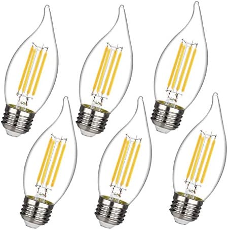 BORT C35/CA11 Chandelier led Light Bulbs, Dimmable 4W Equivalent to 40W LED Candelabra Bulbs, 2700K Warm White, E26 Standard Base LED Bulbs, Flame Tip (C35-E26-6 Pack)