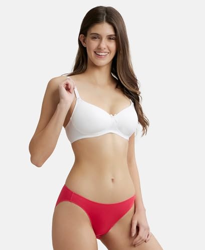 Image of Jockey FE23 Women's Wirefree Padded Super Combed Cotton Elastane Stretch Medium Coverage Multiway Styling T-Shirt Bra with Detachable Straps