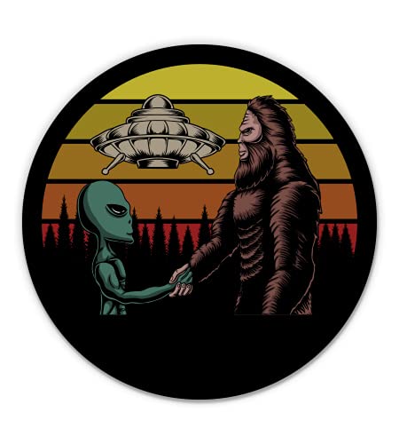 Bigfoot and Alien Funny UFO Woods Conspiracy - 5" Vinyl Sticker - for Car Laptop I-Pad - Waterproof Decal