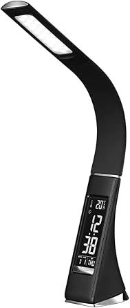 PANKTI Business Desk Light - Eye-Caring Table Lamp Office Study Desk Table with Children Eye Protection Switch Calendar Thermometer Time & Alarm Clock, Touch Control USB Touch Switch