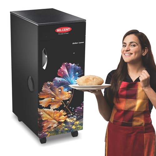 Image of Milcent Stylo Automatic Flour Mill | 1 HP ISI Motor | Stainless Steel Container | Child Safety Lock | 5 Year Motor Warranty | Domestic Atta Chakki for Home Use (Golden Leaves)