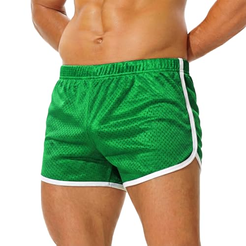 AIMPACT Sporthose Herren Kurz 3 Inch Retro Mesh Turnhose Herren Kurz Atmungsaktiv für Bodybuilding Gym Laufen Training Fitness Dunkelgrün-XXL