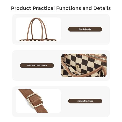 Bolso tote grande a cuadros para mujer con cremallera miniatura 4