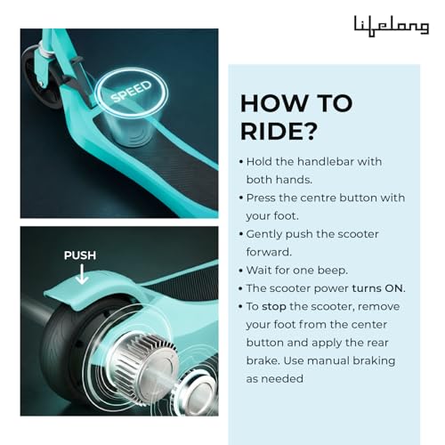 Image of Lifelong Kids Electric Scooter | 6-12 Years| Electric Scooter with Rechargeable Battery, Adjustable Handle Height & Foldable Design | Safe Scooter with Anti-Slip Deck (Electric Blue)