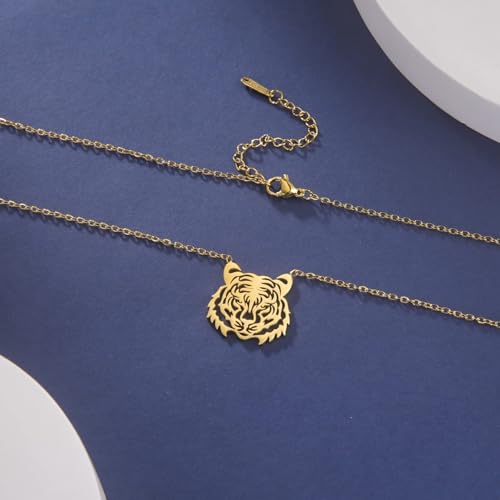 VASSAGO Tiger Animal Pendant Necklace for Women Stainless Steel Cute Africa Lions Tiger Face Necklaces Dainty Hollowed Charm Jewelry Gift4