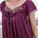 Sinzelimin Women's Ice Silk Nightdress Fashion Lace Ruffles Mesh Pachwork Boat-Neck Cap Sleeves Pj's Dress Sleepshirts Purple