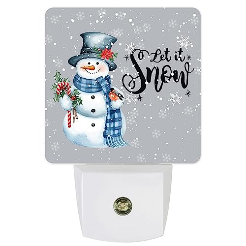 Image of Night Light Plug in LED Night Lamp Automatic Sensor Kids Night Lights Plug into Wall, Black Hat Blue Scarf Snowman Christmas Candy Cane Square Night-Lights for Bedroom Bathroom Kitchen Hallway Decor