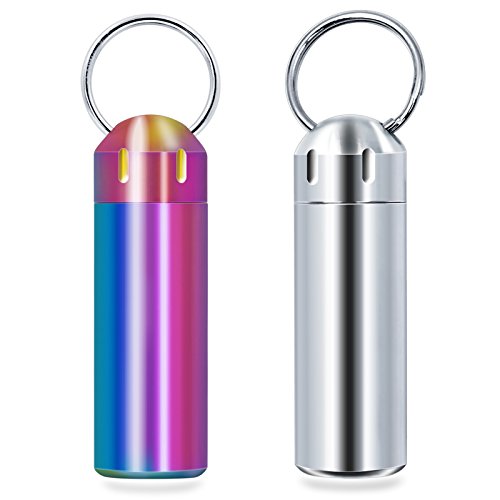 Tisky Pill Case(2 PCS),Portable Stainless Steel Waterproof Pill Box Container,Keychain Pill Holder