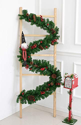 boyspringg Christmas Garland Realistic Green Garlands 8.8FT (2.7M) Christmas Wreath with Pine Cone Red Berries for Xmas Tree Fireplaces Stairs Indoor Outdoor Christmas Decorations - Thumbnail 4