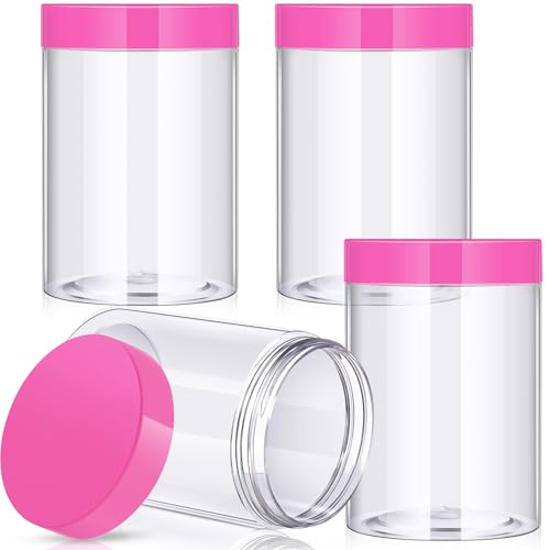 Image of Patelai 4 Pcs Plastic Jars Wide Mouth with Lids,10 Ounce,Pink