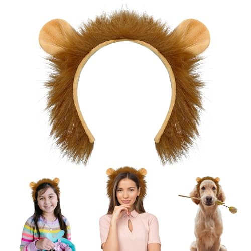 Beviliu Lion Ears Headband - High Realistic Lion Costume Headband for Adult Women Men Animal Ears Hair Band for Halloween Christmas Party Cosplay
