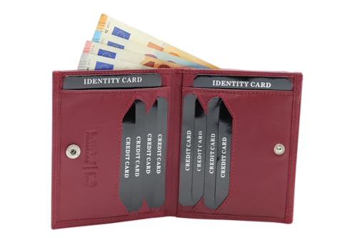 Pudełko wiedeńskie w formacie dowodu osobistego z dużym schowkiem na monety i ochroną RFID LEAS, z prawdziwej skóry, czerwone/Cherry - edycja specjalna LEAS