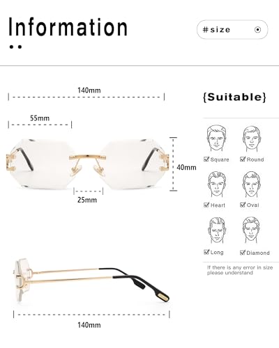Pro Acme Rimless Rectangle Sunglasses for Men Women Polygon Frameless Tinted Shade Glasses4