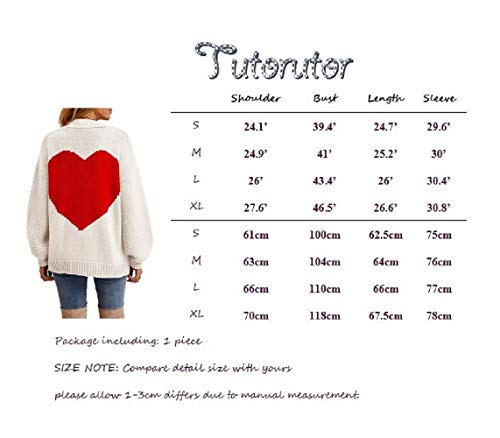 Tutorutor Womens Oversized Love Heart Pattern Print Open Front Cardigan Sweaters Casual Boho Valentine Loose Outwear Coat White - Image 5