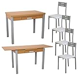 ✅ CONJUNTO PARA COCINA: Excelente conjunto formado por una mesa extensible en madera de roble y 4 sillas a juego. Este conjunto es perfecto para tu cocina.