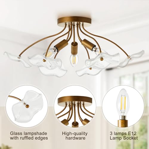 Semi Flush Mount Ceiling Light Fixture 3 Light Modern Gold Ceiling Light - image 3
