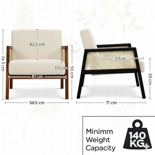 Image of Premium Sheesham Wood Arm Chair with Cushion || Cane Chairs for Balcony || Wooden Armrest Chair Garden Chairs Outdoor || Dining Chair for Living Room Furniture Modern Accent Chair Walnut Finish
