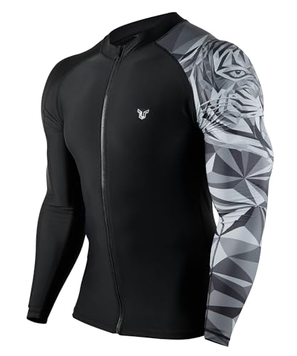 トップス RASH GUARD HUGE SHIRTS HUGE SPORTS Men's Swim Shirts Long Sleeve Zip Rash Guard UPF 50+