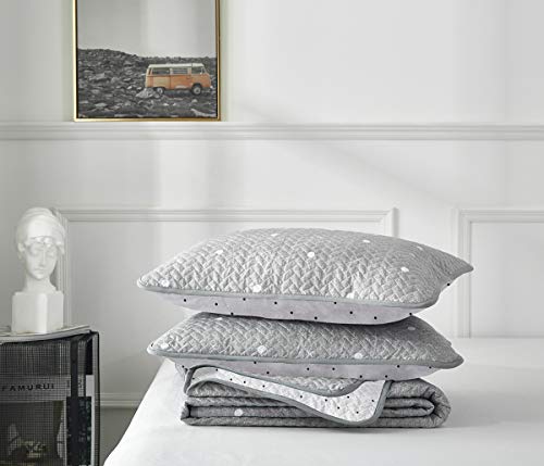 Uozzi Bedding 3 Piece Reversible Gray Dots & Cross Quilt Set King Size 102x90 Soft Microfiber Lightweight Coverlet Bedspread Summer Comforter Set Bed Cover Blanket for All Season - Thumbnail 5