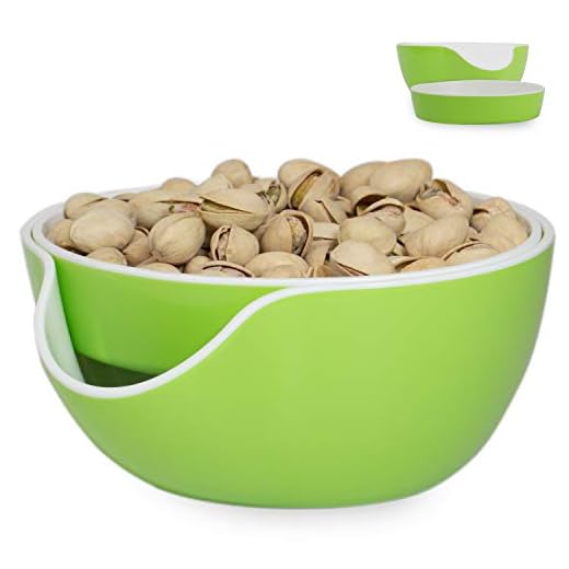 Pistachio Bowl, Snack Serving Dish, Double Peanut Bowl with Nut Seeds Shell Candy Storage, Green