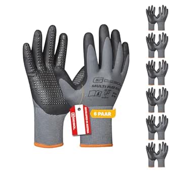 Gebol Multi Flex Eco, 6 Paar Arbeitshandschuhe für Herren mit Noppen aus Nitril-Mikroschaum, Atmungsaktive Handschuhe für Montage & Werkstatt, Antirutsch-Griff, L (Gr. 9)
