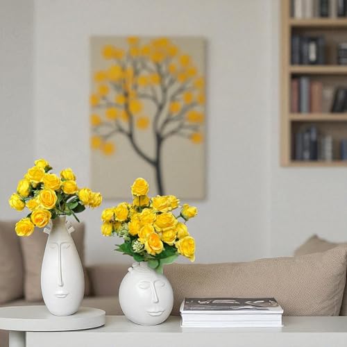Image of Garden Art Artificial Small Rose Flower Bunch (Pack of 1) | 5 Heads with 15 Flowers & Buds, 35 cm Faux Rose Bouquet for Home Decor, Wedding & Table Decoration (Yellow)