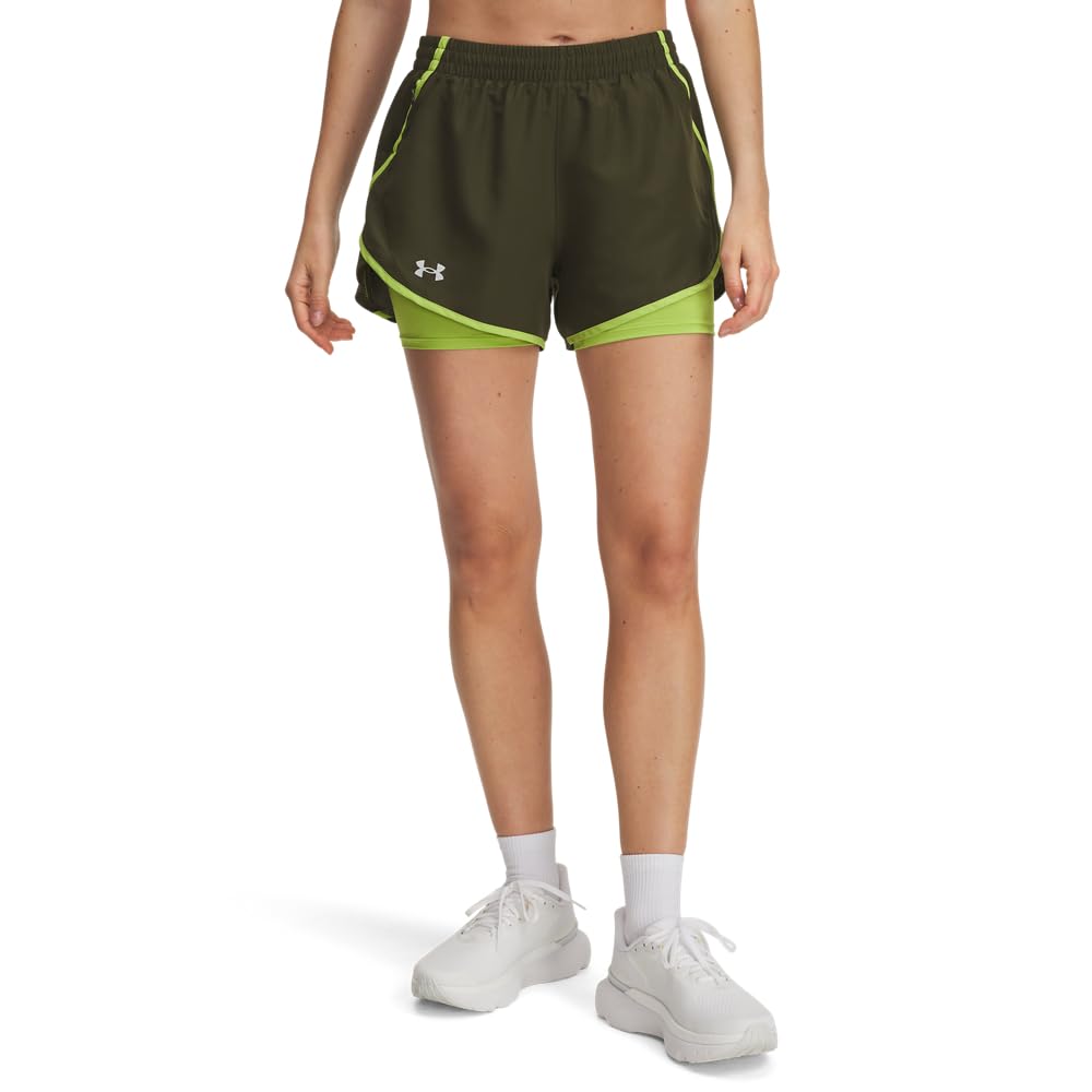 Under Armour Womens Fly by 2-in-1 Shorts, (308) Expedition Green/Green Vibe/Reflective, L