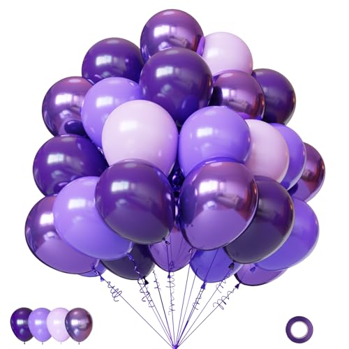 Image of Lukiituke Purple Balloons, 65Pcs Dark Purple Latex Balloons | 12in Latex Balloons for Birthday, Weddind, Bridal Showerl Decorations