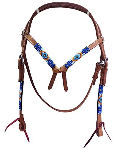 Leatherera Leather Beaded Headstall For Horse Full Con Pony, Beaded Headtsall For Horse, Stainless Steel Fittings