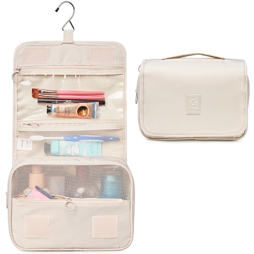Image of Hanging Travel Toiletry Bag Cosmetic Make up Organizer for Women and Girls Waterproof (Beige)