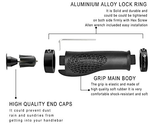 Image of TOPCABIN Ergonomic Bike Grips - Widen Holding Rubber Grips with Aluminum LockGrips for Mountain & Road Bikes
