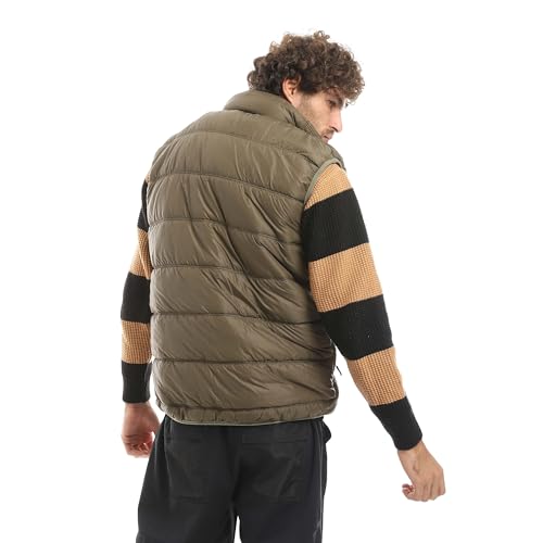Basic Zip Through Neck Puffer Vest- Olive. for men