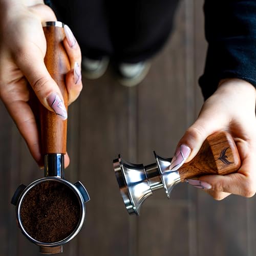 Image of 54mm Espresso Accessories Kit For Breville Bottomless Portafilter, Spring Loaded Tamper, Coffee Distributor & Wooden Tamping Station