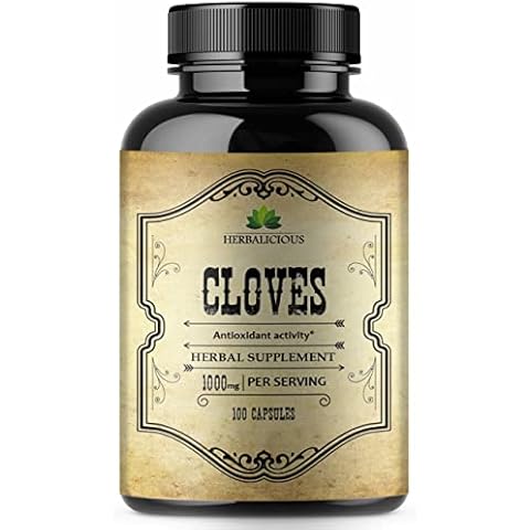 Cloves Capsules - Natural Dietary Supplement - Rich in Vitamins, Minerals, Manganese, Fiber - May Help Strengthen Bones, Promote Digestive Function, Antioxidant Support - 100 Caps Cover