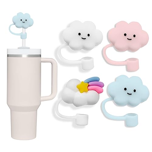 Image of RadBizz 4PCS Straw Covers for Stanley Tumbler, Silicone Straw Cover for Stanley 40 oz, 30 oz, Straw Topper for Stanley Cup, Cap for Stanley Straw Accessories, Straw Cap (Cloud)
