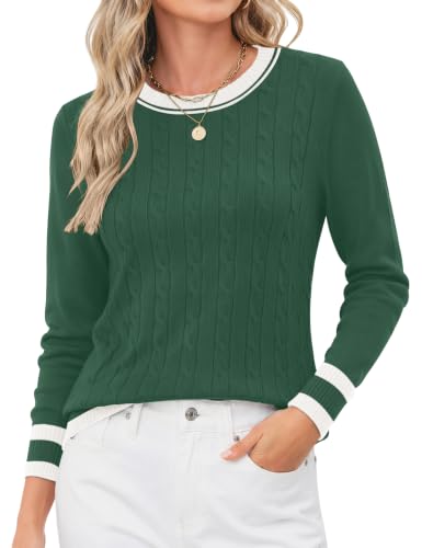 Image of Rapbin Women's Contrast Trim Knit Sweater Long Sleeve Crew Neck Pullover | Color Block Soft Lightweight Regual fit,Business Casual Work,Fashion Versatile Fall Spring Outfits,Winter Layer Clothing