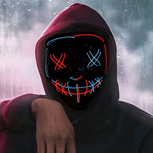 Fantsccy Halloween Maske, LED Purge Maske im Dunkeln Leuchtend, Halloween Purge Maske 3 Beleuchtungsmodi für Kostümspiele Cosplays Feste und Partys Cover