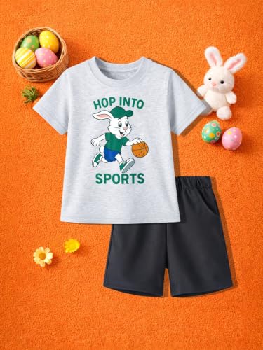 Image of HILEELANG Toddler Boy Summer Outfit Set 2 Piece Short Sleeve T Shirt and Short Soft Breathable Cotton Clothing Sets 2-7T