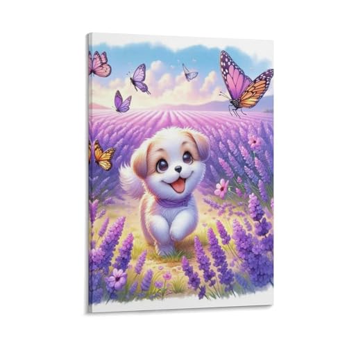 Peinture sur toile chien mignon 30x45cm pour décoration salon et chambre