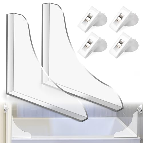 Dreyoo 2 Pcs Shower Splash Guard with 4 Pcs Shower Curtain Clips, Upgrade Splash Guards for Bathtub Waterproof Self-Adhesive Corner Splashproof Guard Keep Water in Showers or Bath(8.8 x 7.4 in)