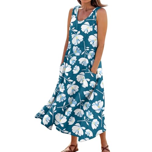Womens Sleeveless Maxi Sundresses Trendy Casual Off The Shoulder Tank Dress Elegant Floral Smocked Flowy Long Dress