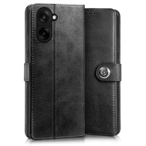 Image of WOW IMAGINE Shock Proof Flip Cover Back Case for 1+ OnePlus Nord CE 5 5G (Magnetic Button Flip Case | Wallet Pockets & Stand | Leather Finish | Haze Black)