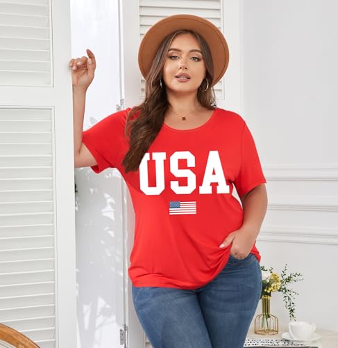 Image of ForHailey Women's 4th of July Patriotic Shirts Graphic Tees USA Shirt American Flag Short Sleeve Tunic Tops