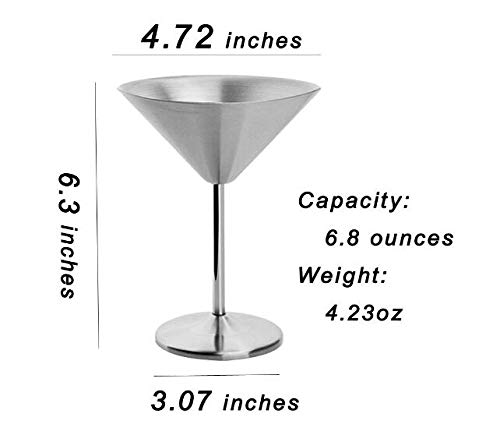 Set Da 2 Calici Da Cocktail Martini In Acciaio Inox 304 - 200ml, Infrangibili, Per Vino E Champagne, Colore Argento - 2